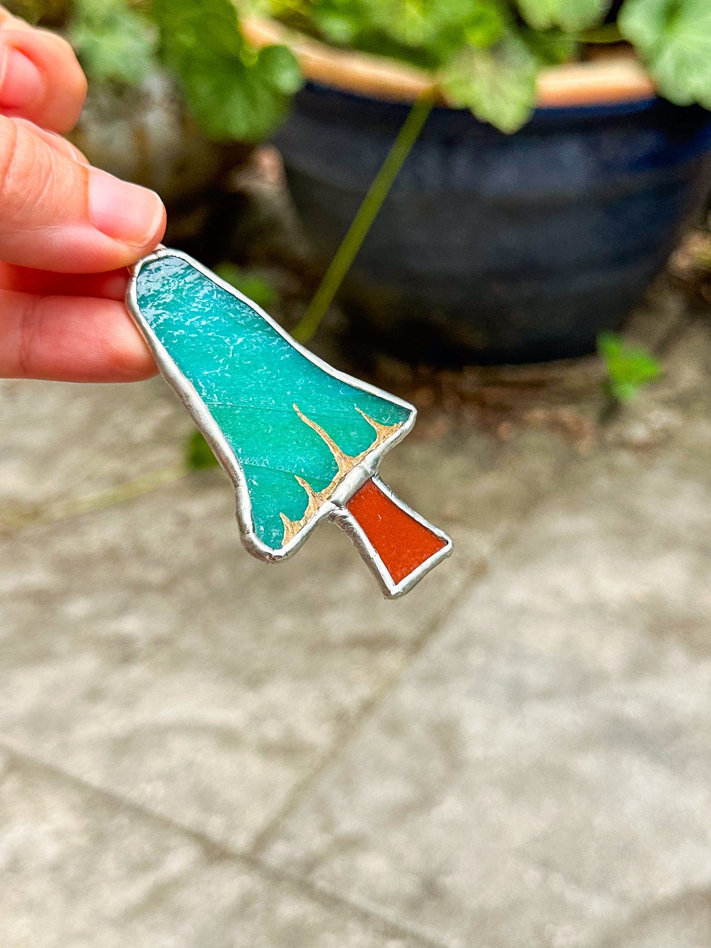 Teal mushroom ornament