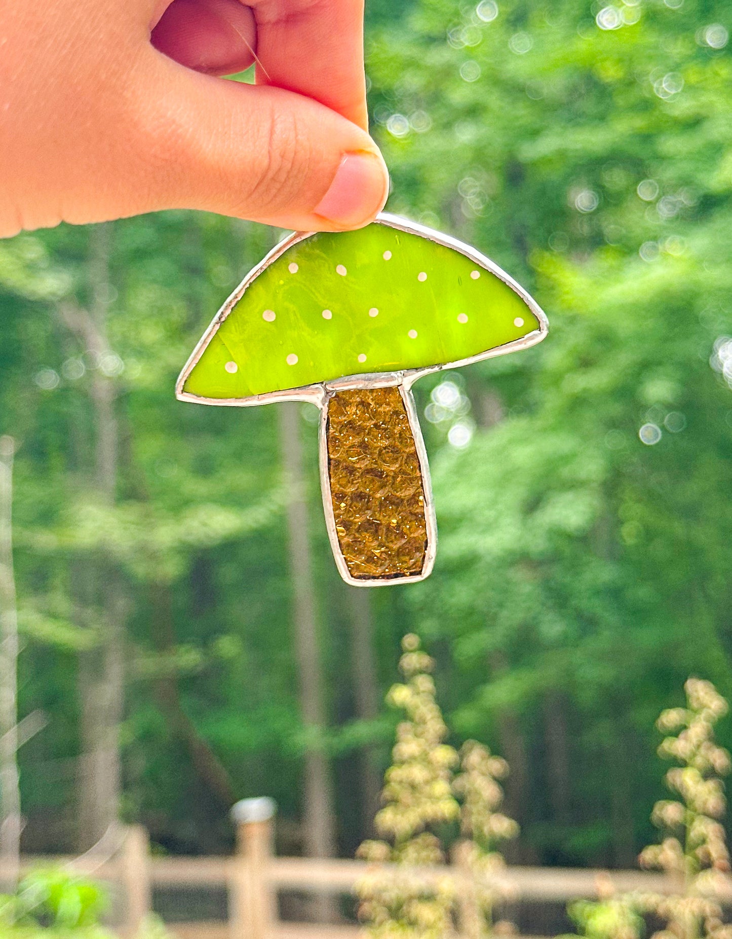 Green spotted mushroom ornament