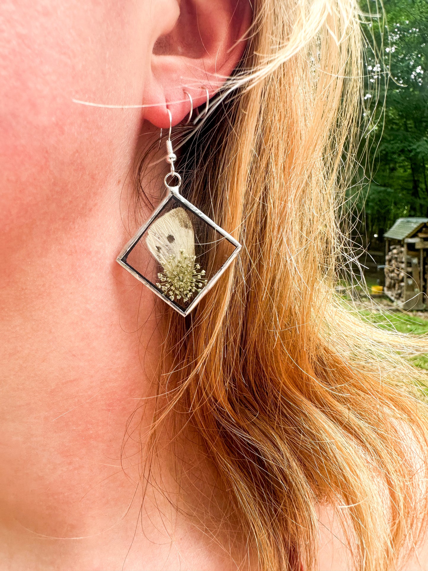 Small White butterfly earrings