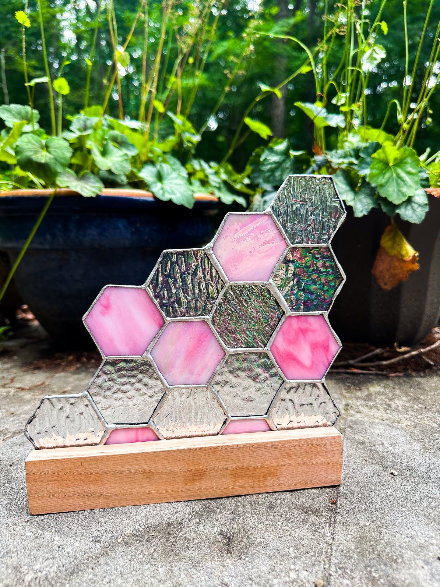 Pink stained glass honeycomb