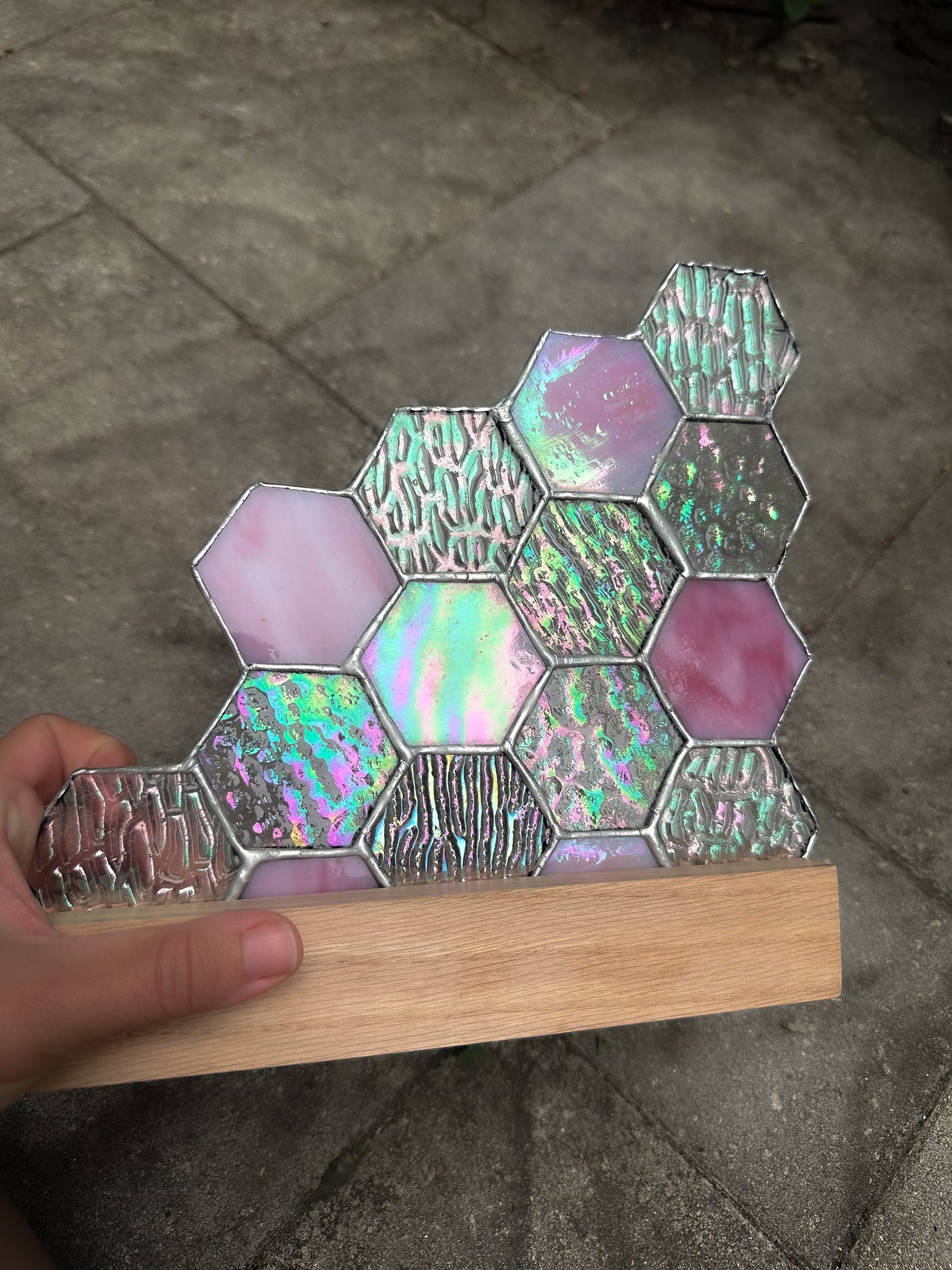 Pink stained glass honeycomb