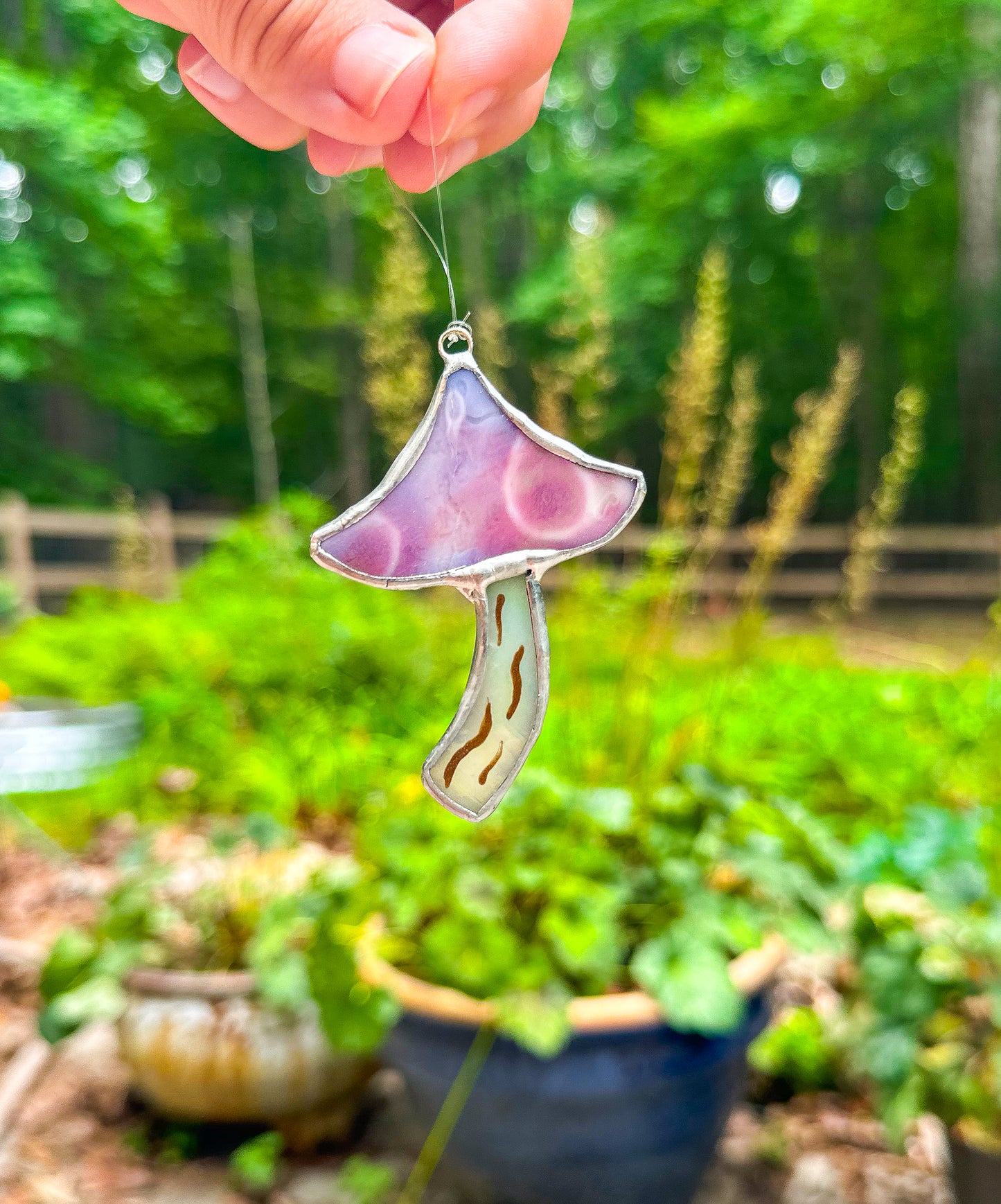 Pink mottled mushroom ornament