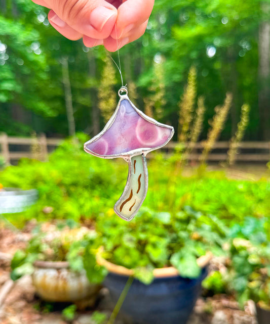 Pink mottled mushroom ornament