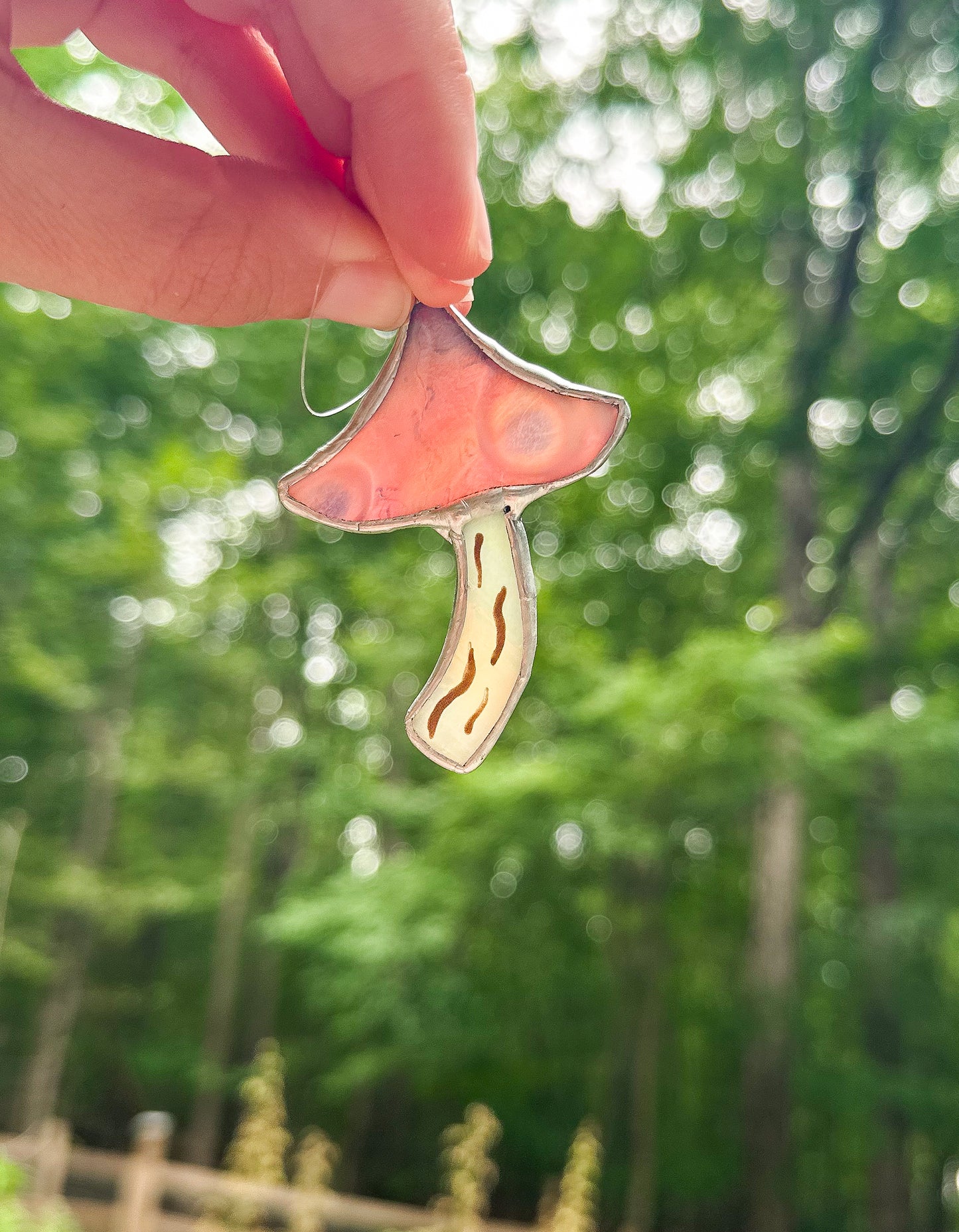 Pink mottled mushroom ornament
