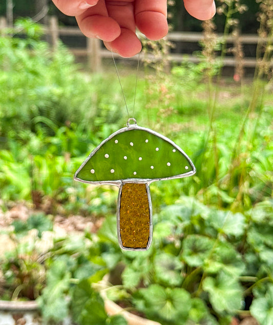 Green spotted mushroom ornament