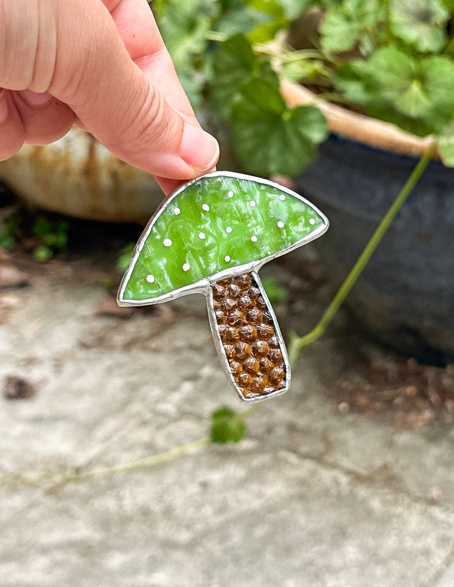 Green spotted mushroom ornament