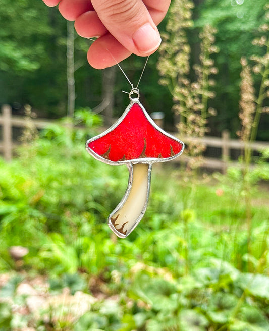 Hot pink iridescent mushroom ornament