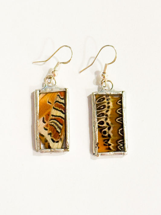Red lacewing earrings (small rectangle)